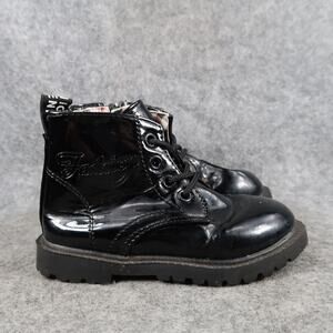 Kids Boots Casual Shoes Toddler Baby 25 Lace Up Zip Combat Biker Black Patent